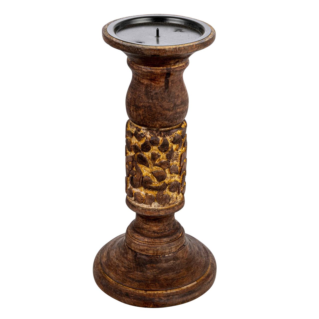 Hello Honey® 5" Natural Carved Wood Candle Holder